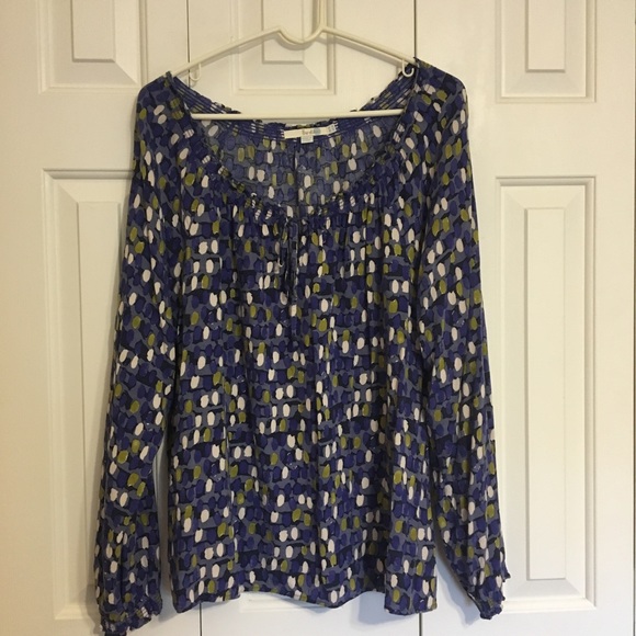 Boden Tops - Boden off the shoulder blue & green polka dot top